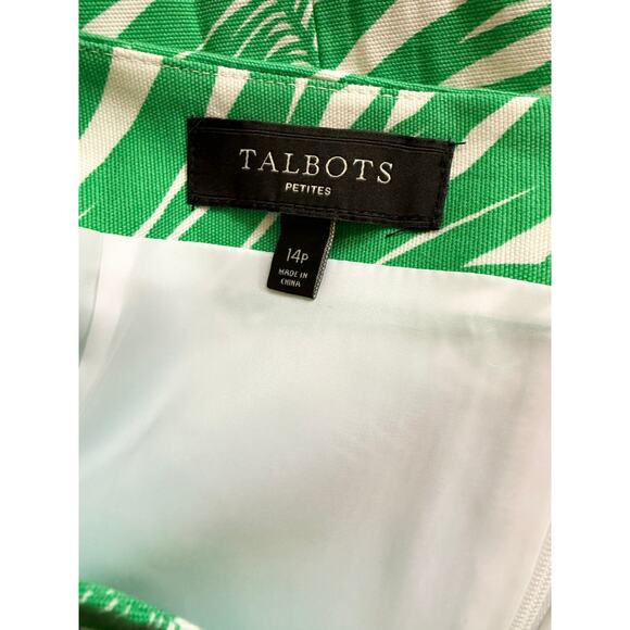 Talbots Palm Tree Leaf Green & White Tropical Print A-line Skirt Sz 14 - Picture 2 of 8